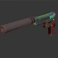 Gray Metal Pistol With Silencer On Dark Reflective Background Surface 3d model