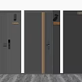 Three Modern Black Security Doors With Gold Stripes And Stylish Designs 3d model