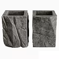 Two Square Natural Stone Washbasins with Textured Surface for Modern Bathroom 3d model