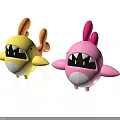 Yellow And Pink Cartoon Shark Dolls With Big Mouths Sharp Teeth Orange Fins White Bellies
