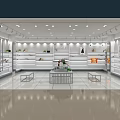 Modern Shoe Retail Store in Mall with White Walls Display Shelves and Lighting