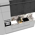 Modern Gray And Black Kitchen Cabinets With Marble Countertop Built In Oven And Decorative Plants