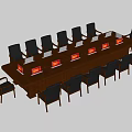 Long Rectangular Dark Wooden Conference Table With Black Chairs And Red Name Plates 3d model