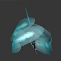 Glowing Blue Sword With Decorative Hilt And Blue Energy Fragments On Dark Background
