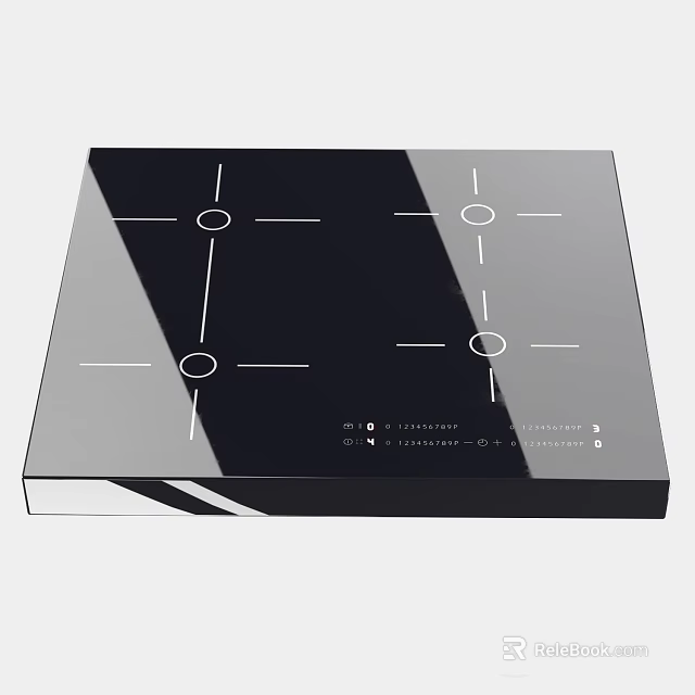 Modern Electric Cooktop Kitchen Appliance with Black Glass Surface and Four Heating Zones 3d model 