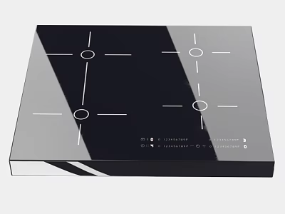 Modern Electric Cooktop Kitchen Appliance with Black Glass Surface and Four Heating Zones 3d model