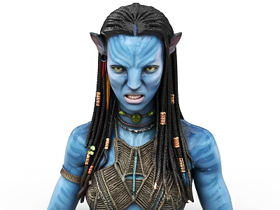 Blue Skinned Game Movie Character With Pointed Ears Long Braids And Ornate Armor 3d model