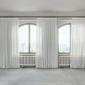 Elegant Long White Sheer Curtains For Arched Windows With City View 3d model