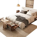Cozy Double Bed Bedroom Design With Soft Pillows Duvet Nightstand Lamp And Rug
