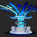 Modern Exhibition Island With Blue Radial Ceiling Digital Display And White Platform