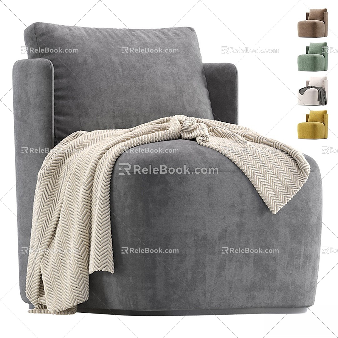 Modern Lounge Chair Cloth Wooden Pillow Plaid 3d model