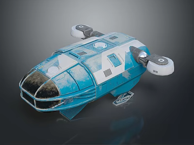Blue Futuristic Spaceship Model With Transparent Cockpit White Thrusters And Detailed Body 3d model