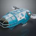 Blue Futuristic Spaceship Model With Transparent Cockpit White Thrusters And Detailed Body
