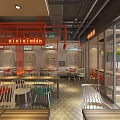 Modern Restaurant Interior Design With Orange Decor Open Layout Colorful Chairs And Greenery