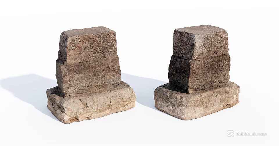 Natural Stone And Wood Stacked Decorative Pedestals With Textured Surfaces 3d model 