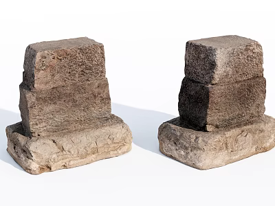 Natural Stone And Wood Stacked Decorative Pedestals With Textured Surfaces 3d model
