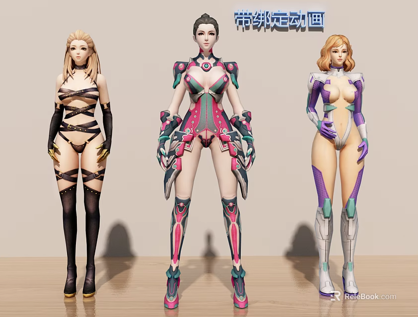 Game And Movie Characters With Futuristic Outfits Colorful Armor And Unique Costumes 3d model 