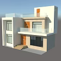 Modern Detached Villa with Two Story Wooden Door Steps Large Windows Balcony Glass Railing Exterior