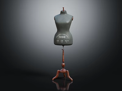 Vintage Gray Torso Dress Form With Wooden Stand And Numbers 1890 32 40 3d model