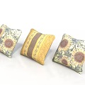 Decorative Home Pillows With Sunflower Patterns And Striped Design In Yellow Beige Tones