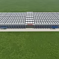 Modern Flower Market Building With Glass Structure Green Lawn And Red Signage