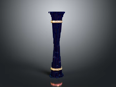 Elegant Deep Blue Decorative Column With Golden Rings And Smooth Design 3d model