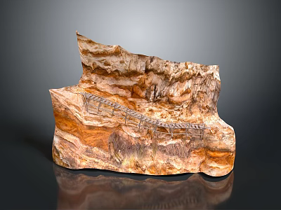 Natural Rock Sculpture With Carved Details And Brown Orange Layered Texture 3d model