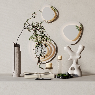 Modern Ornaments Combination Cream Decorative Ornaments Combination Decorative Ornaments Green Plant Floriculture Books Pottery Pot Table Lamp Candle 3d model