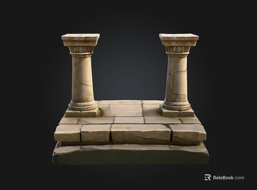 Two Classical Roman Stone Columns With Intricate Carved Base Details 3d model 