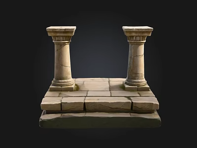 Two Classical Roman Stone Columns With Intricate Carved Base Details 3d model