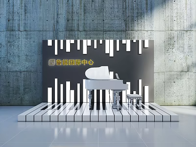 Photo Check In Spot At Harvard International Center With White Piano And Piano Key Floor 3d model