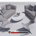 Modern Sofa and Coffee Table Set with Throw Pillows and Accent Chairs 3d model