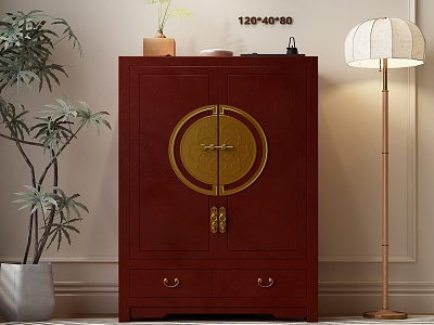 New Chinese-style Side Cabinet New Chinese-style Decorative Cabinet Entrance Cabinet Floor Lamp Plant Bucket Cabinet New Chinese-style Locker 3d model