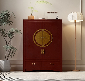 New Chinese-style Side Cabinet New Chinese-style Decorative Cabinet Entrance Cabinet Floor Lamp Plant Bucket Cabinet New Chinese-style Locker 3d model