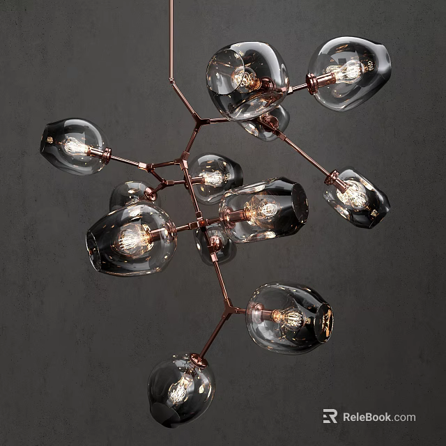 Unique Modern Abstract Chandelier With Branched Metal Frame And Illuminated Glass Globes 3d model 