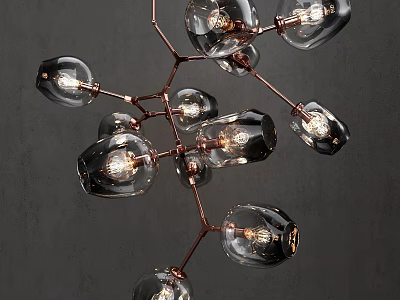 Unique Modern Abstract Chandelier With Branched Metal Frame And Illuminated Glass Globes 3d model