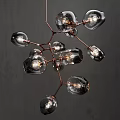 Unique Modern Abstract Chandelier With Branched Metal Frame And Illuminated Glass Globes