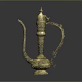 Golden Ornate Wine Flask With Intricate Carvings Slender Spout And Curved Handle On Dark Background