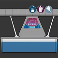 Cartoon Scene Blue And Silver Kiosk Featuring Drink Popcorn Ice Cream Icons And Exclusive Sign