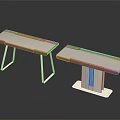 Modern Tables Featuring Light Top White Metal Legs Crossed And Square Base On Dark Background