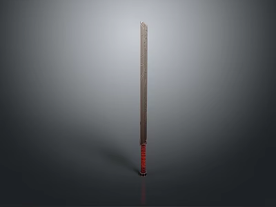 Sharp Long Blade Weapon With Red Handle And Metallic Sharp Edge Design 3d model
