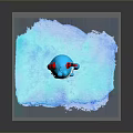 Sleepy Blue Game Movie Character With Red And Black Striped Hat Sitting On Ice Surface