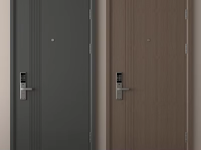 Modern Security Doors With Gray And Brown Finishes Electronic Locks And Handles 3d model