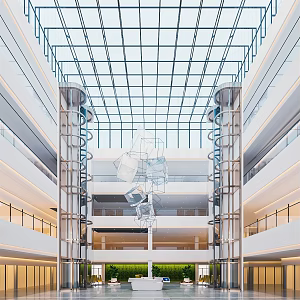 Modern shopping mall atrium service desk hall commercial retail front desk plant stool elevator 3d model