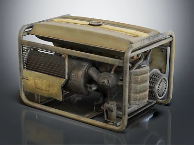 Vintage Yellow Generator With Metal Frame Ventilation Grille And Mechanical Components 3d model