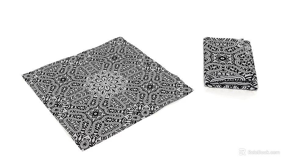 Black and White Geometric Pattern Square Decorative Textiles with Intricate Design Details 3d model 