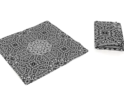 Black and White Geometric Pattern Square Decorative Textiles with Intricate Design Details 3d model