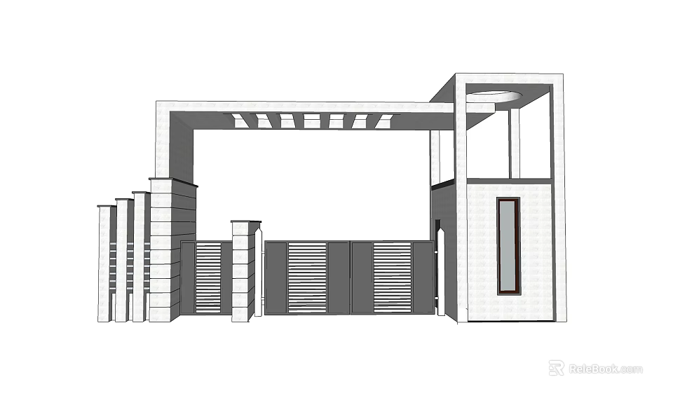 Modern Entrance Gate Architectural Design With Columns And Portico Structure 3d model 
