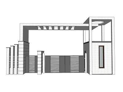 Modern Entrance Gate Architectural Design With Columns And Portico Structure 3d model
