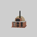 Garden Landscape With Brick Oven Structure Dome Roof Black Chimney And Wood Storage